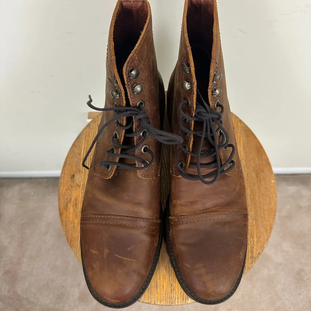 Patina Portland Leather Mens Size 12 Boots Brown Leather Lace Up Ankle Cap Toe
